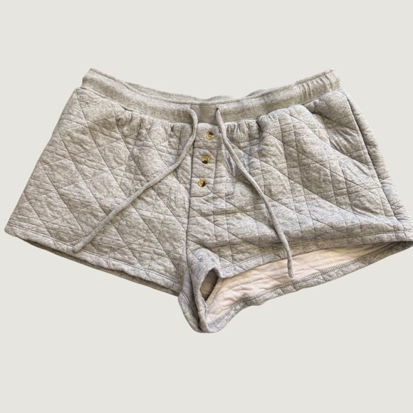 Anthropologie Pants - Anthropologie Quilted Knit Lounge‎ Shorts Gray Button Fly Drawstring Size L